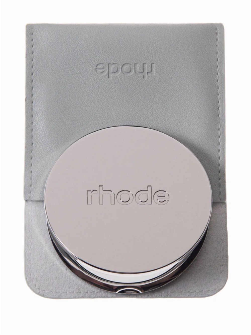 Rhode Silver  Compact Mirror with Gray Pouch